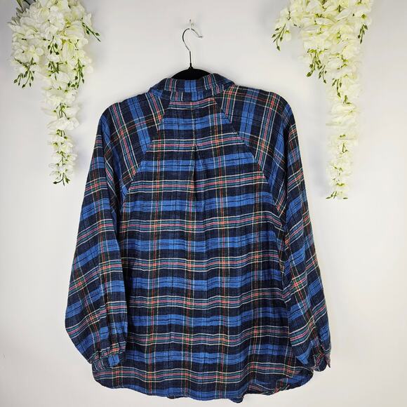 American Eagle XL Plaid Button Down Flannel Shirt Blue Cozy Fall Grunge Layering - Picture 2 of 11